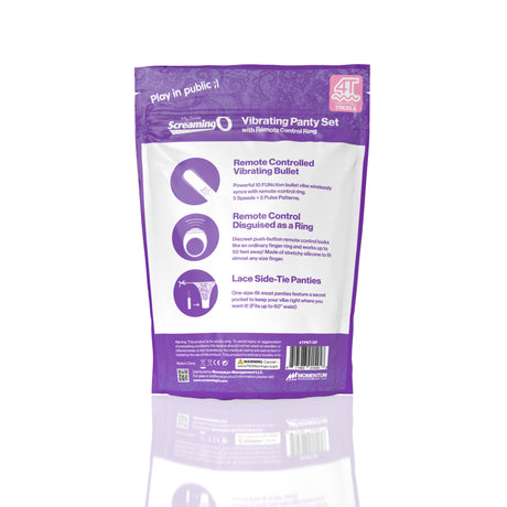 Screaming O My Secret 4T Panty Vibe Grape Purple packaging showing remote controlled vibrating bullet and lace side-tie panties.