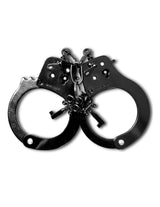 Fetish Fantasy Series Anodized Metal Cuffs Black displayed in a sleek, stylish design for bondage play.