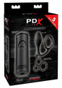 PDX Elite Ass-gasm Explosion Kit Masturbator Black packaging with stroker and silicone accessories.
