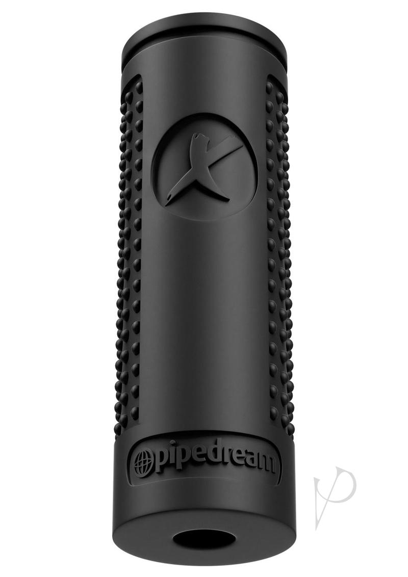PDX Elite Ass-gasm Explosion Kit Masturbator Black featuring a textured black silicone stroker for enhanced pleasure.