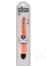 King Cock Vibrating Stiffy Dildo 9 inch Vanilla packaging showcasing its lifelike design and multispeed functionality.