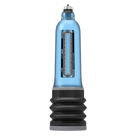 Bathmate Hydromax 9 Aqua Blue Hydro Penis Pump showcasing hydropump technology with water-based vacuum system.