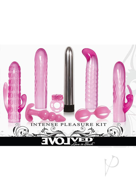 Evolved Intense Pleasure Kit Pink Couples Toy Set featuring eight versatile toys for shared exploration.
