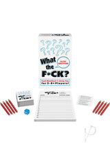 What The F*ck Filthy Questions Game box and components for entertaining adult party fun.