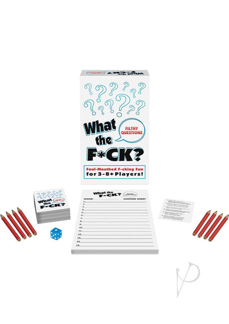 What The F*ck Filthy Questions Game box and components for entertaining adult party fun.
