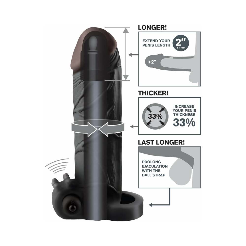 Fantasy X-tensions Vibrating Real Feel 2 inches Extension With Ball Strap Black