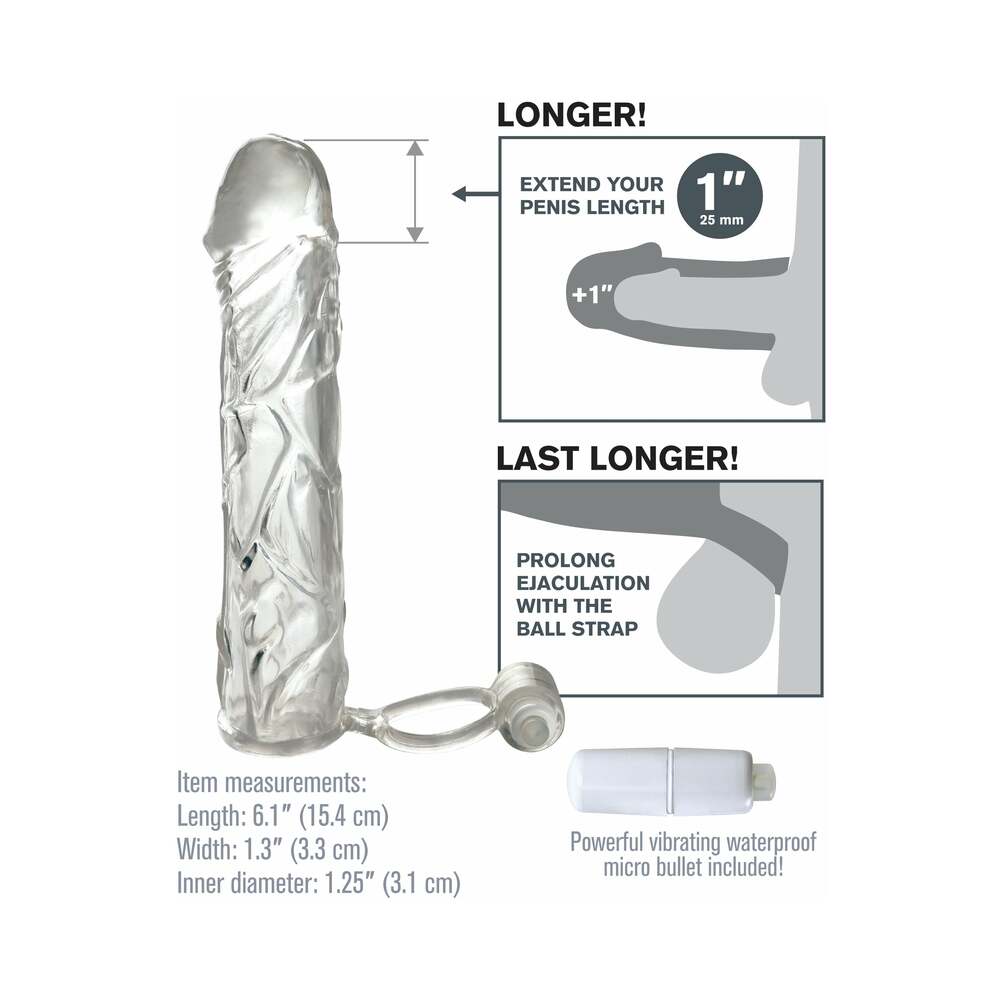 Fantasy X-tensions Vibrating Super Sleeve 1 inches Extension With Ball Strap Clear