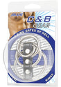 CandB Gear 3 Ring Gates Of Hell Steel Cock Cage displayed in packaging with silver rings and black strap.