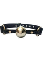 Rouge Adjustable Leather Ball Gag Stainless Steel Black with a shiny ball and smooth leather straps.