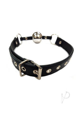 Rouge Adjustable Leather Ball Gag Stainless Steel Black with genuine leather straps and stainless steel ball.