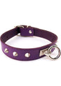 Rouge O Ring Studded Adjustable Leather Collar Purple with metal studs and a silver O ring, perfect for bondage and fetish wear.