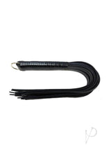 Rouge Leather Spiral Flogger Black with distinctive spiral handle and black leather falls for sensation play.