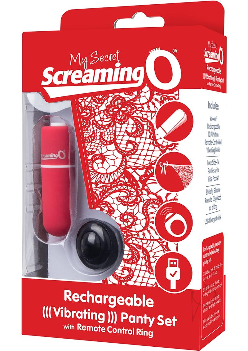 My Secret Panty Vibe Set with Remote Control Ring Red packaged with lace panty and remote control ring.