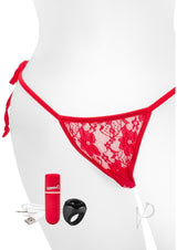 My Secret Panty Vibe Set with Remote Control Ring Red, featuring lace panty, bullet vibe, and remote control ring.