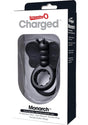 Charged Monarch Butterfly Vibe Silicone Cock Ring Black in packaging with a butterfly design and double ring.