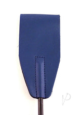 Close-up of the head of a Rouge Fifty Times Hotter Leather Riding Crop Blue, showcasing its leather craftsmanship.