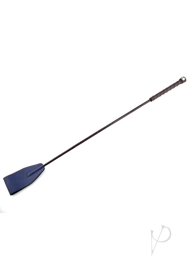 Rouge Fifty Times Hotter Leather Riding Crop Blue with braided handle for precise impact play.