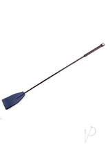Rouge Fifty Times Hotter Leather Riding Crop Blue with braided handle for precise impact play.