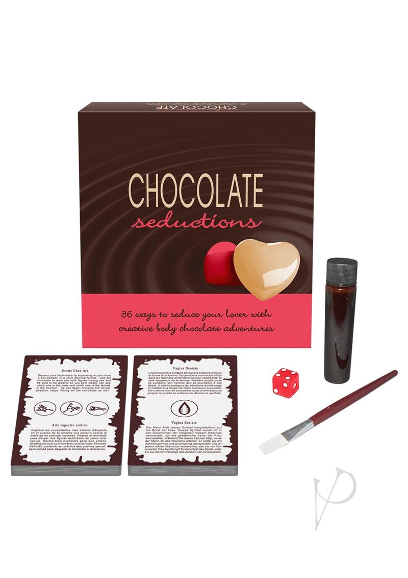 Chocolate Seductions Couples Game with body chocolate and adventure cards for romantic evenings.