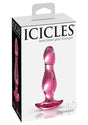 Icicles No 73 Beaded Glass Anal Plug Pink in elegant packaging showcasing hand-blown glass design.