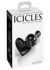 Icicles No 74 Beaded Heart Shaped Glass Anal Plug Black, elegant hand-blown glass anal plug with beaded design.