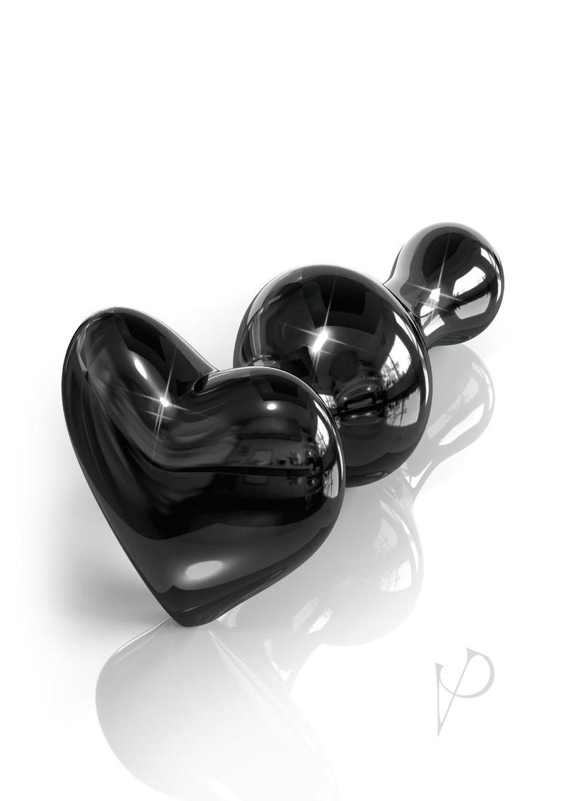 Icicles No 74 Beaded Heart Shaped Glass Anal Plug Black showcasing its elegant heart shape and sleek design