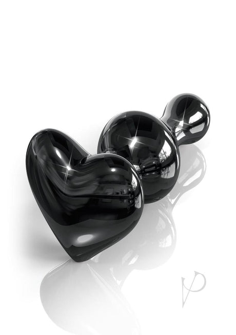 Icicles No 74 Beaded Heart Shaped Glass Anal Plug Black showcasing its elegant heart shape and sleek design