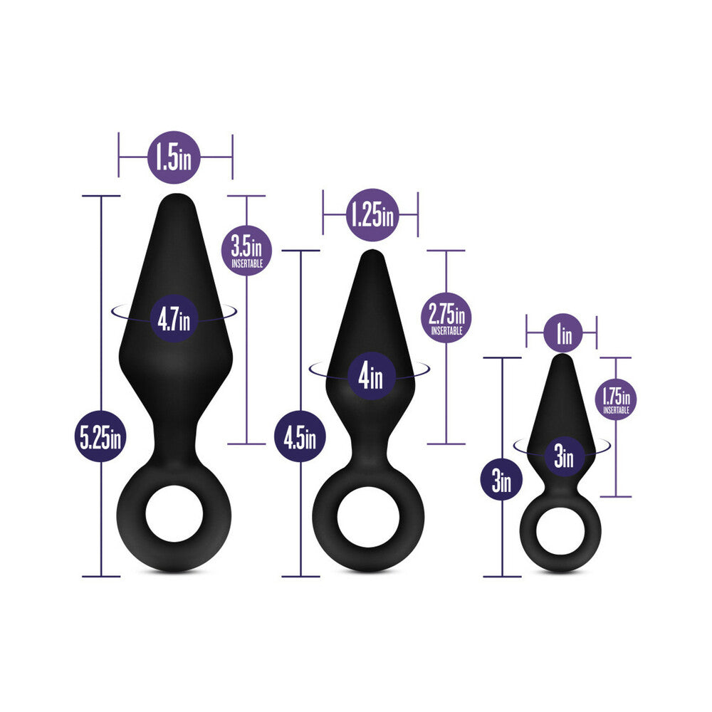 Blush Luxe Night Rimmer 3-Piece Silicone Anal Plug Kit Black