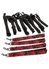 Scandal 8 Points Of Love Bed Restraint Black Red with straps for enhancing intimate moments.