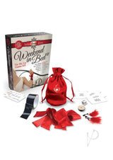 Behind Closed Doors Weekend in Bed II Tie Me Up Kit including ribbons, instructions, and playful bondage accessories.