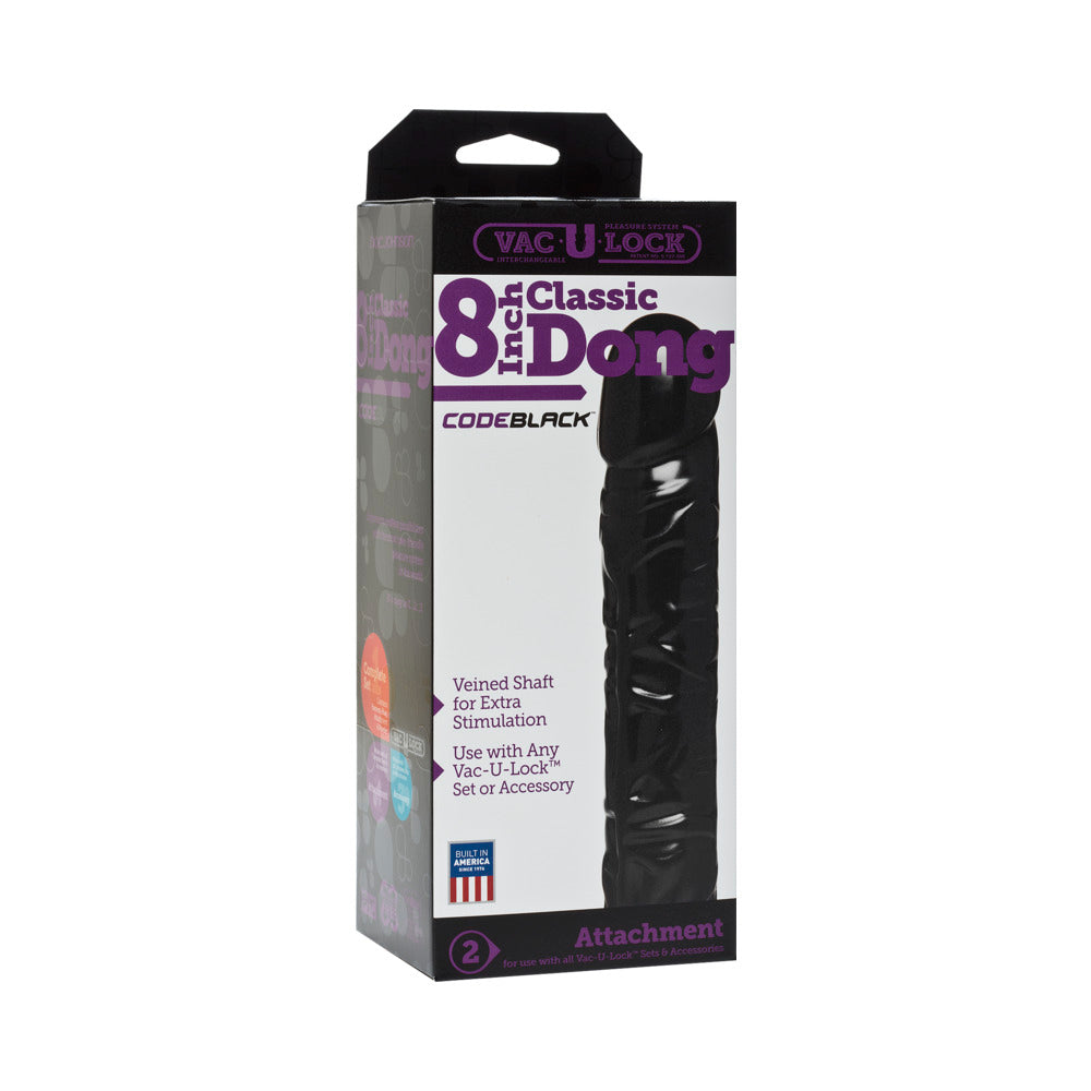Vac-U-Lock - 8 inches Classic Dong CODEBLACK