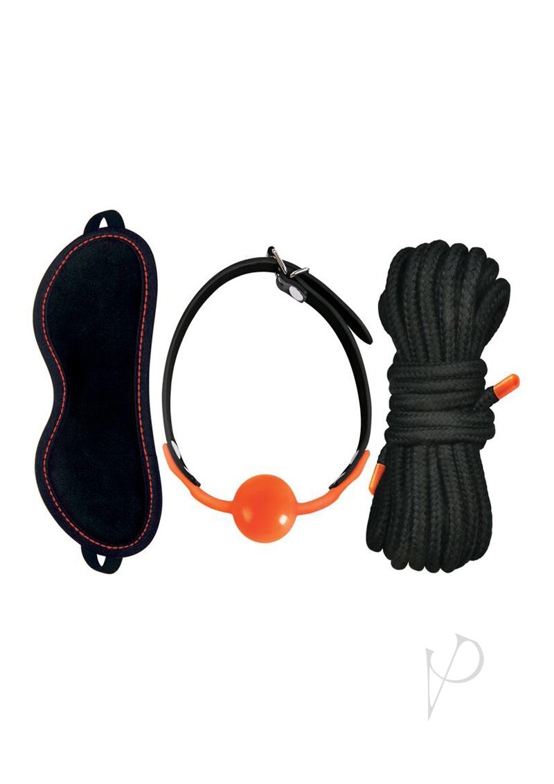 Orange Is The New Black See No Evil Bondage Kit featuring a blindfold, gag, and cotton rope.