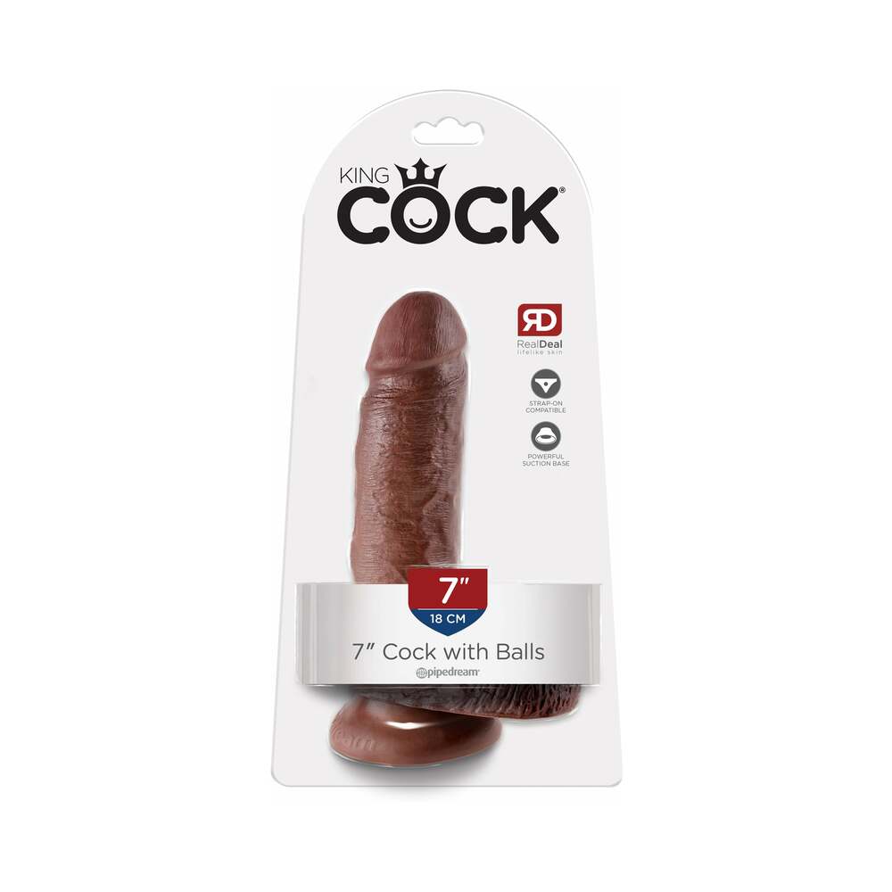 King Cock 7 inches Cock With Balls Realistic Suction Cup Dildo Brown