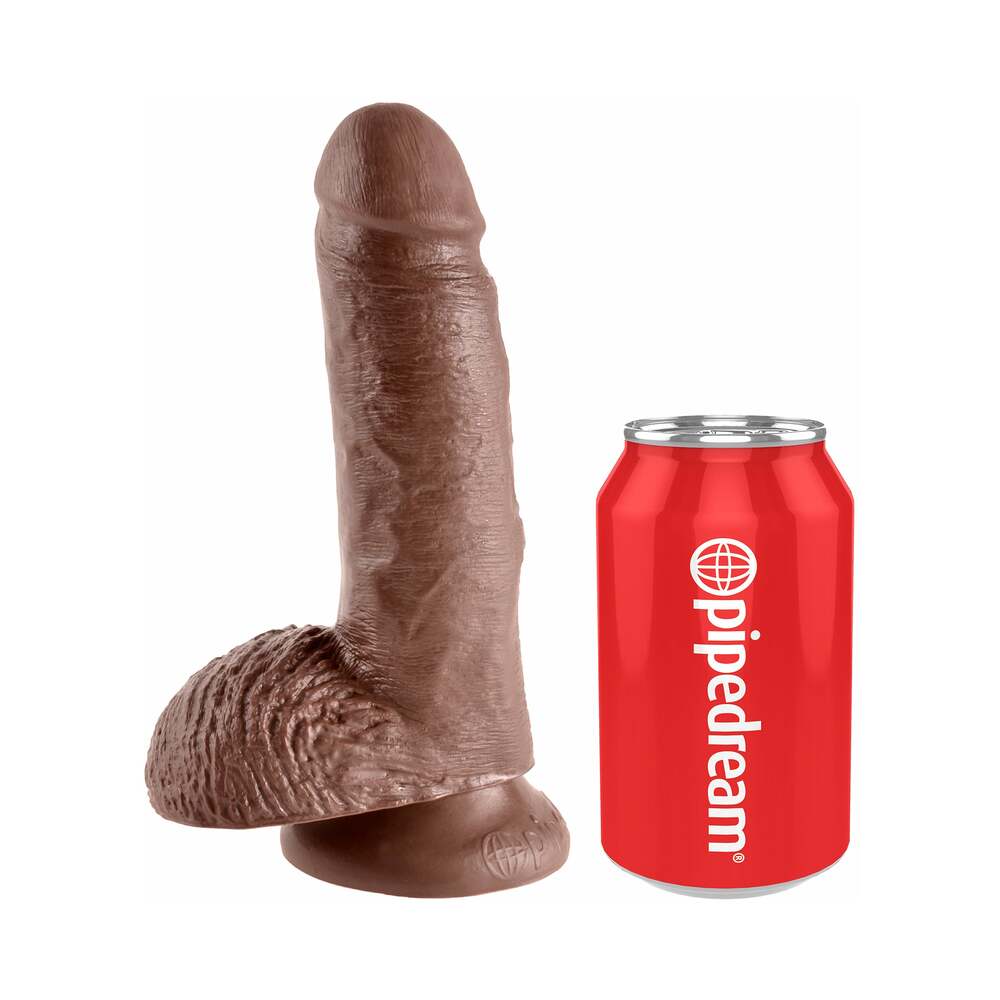 King Cock 7 inches Cock With Balls Realistic Suction Cup Dildo Brown
