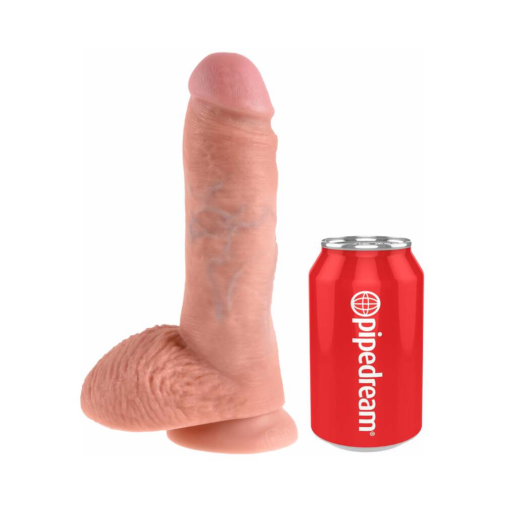 King Cock 8 inches Cock With Balls Realistic Suction Cup Dildo Beige