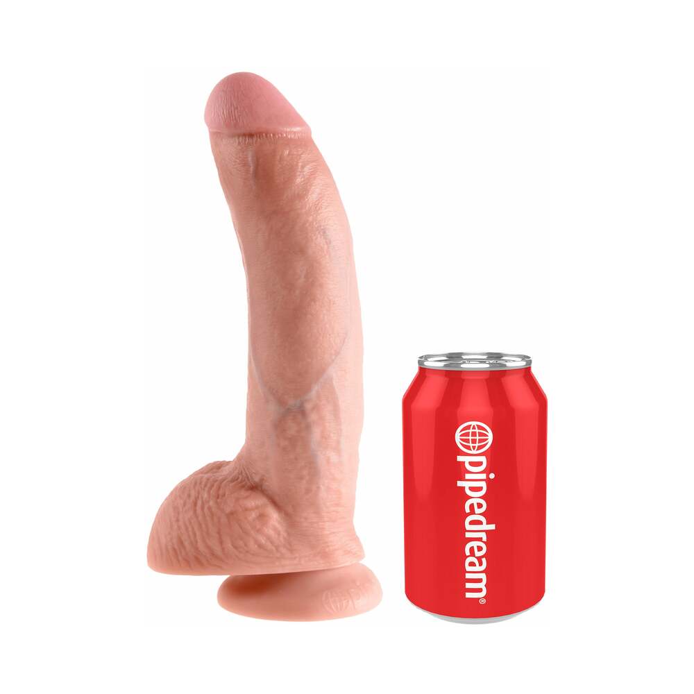 King Cock 9 inches Cock With Balls Realistic Suction Cup Dildo Beige
