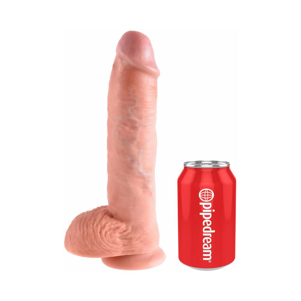 King Cock 10 inches Cock With Balls Realistic Suction Cup Dildo Beige