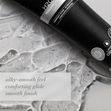 JO H2O Gel Water-Based Personal Lubricant 8 Oz bottle on a smooth, silken surface with descriptive text about its texture.