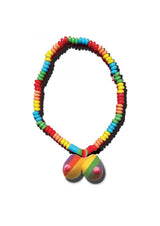 Rainbow Boobie Flavored Candy Necklace featuring colorful boobie-shaped candies on a fun string.