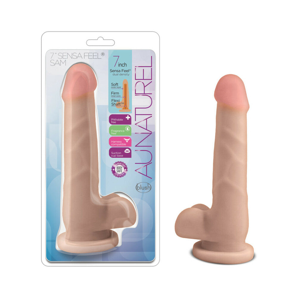 Au Naturel 7 inches Sam Posable Dual Density Dildo with Balls Beige