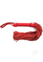 Rouge Short Leather Flogger Red with a compact handle and soft leather for sensation play.