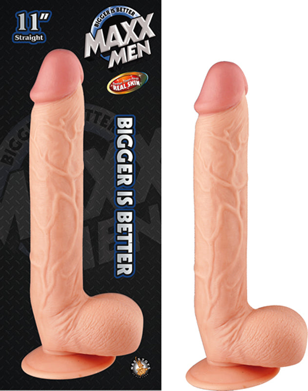 Maxx Men 11 inches Real Skin Straight Dong With Balls & Suction Cup (Ivory)