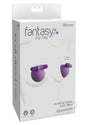 Fantasy For Her Silicone Vibrating Breast Suck-Hers Purple product packaging with silicone breast suckers.