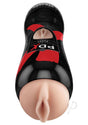 PDX Elite Vibrating Pussy Masturbator with Bullet in a sleek black and red design, showcasing its realistic texture.