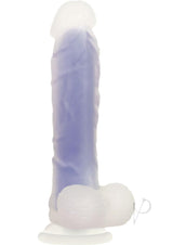 Luminous Silicone Realistic Glow Dildo 8 inch Purple with lifelike details and glowing feature for playful pleasure.