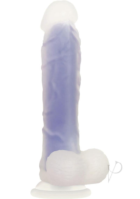 Luminous Silicone Realistic Glow Dildo 8 inch Purple with lifelike details and glowing feature for playful pleasure.