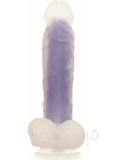Luminous Silicone Realistic Glow Dildo 8 inch Purple with lifelike detail and inner glow feature.