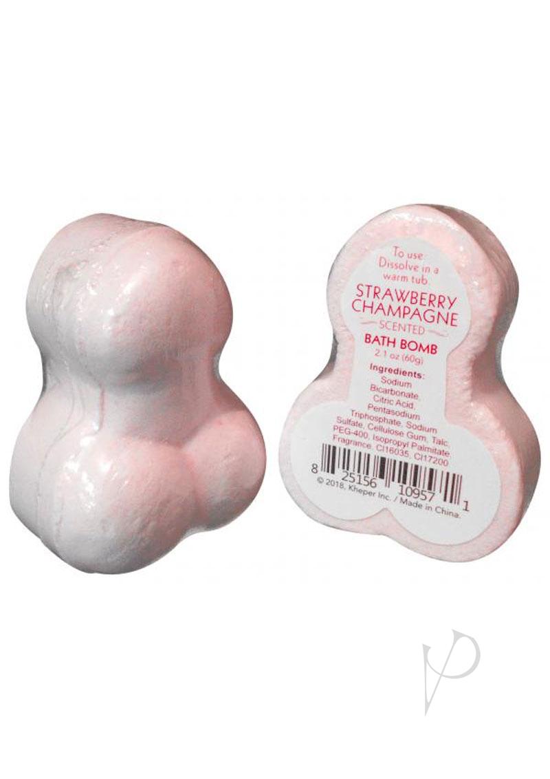 Naughty Bath Bomb Strawberry Champagne Scented Pink 2.1 oz in playful design, perfect for a bubbly bath experience.
