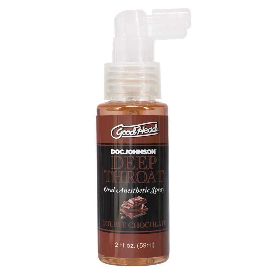 Goodhead Deep Throat Spray Double Chocolate 2 Oz bottle with pump spray for enhanced pleasure.