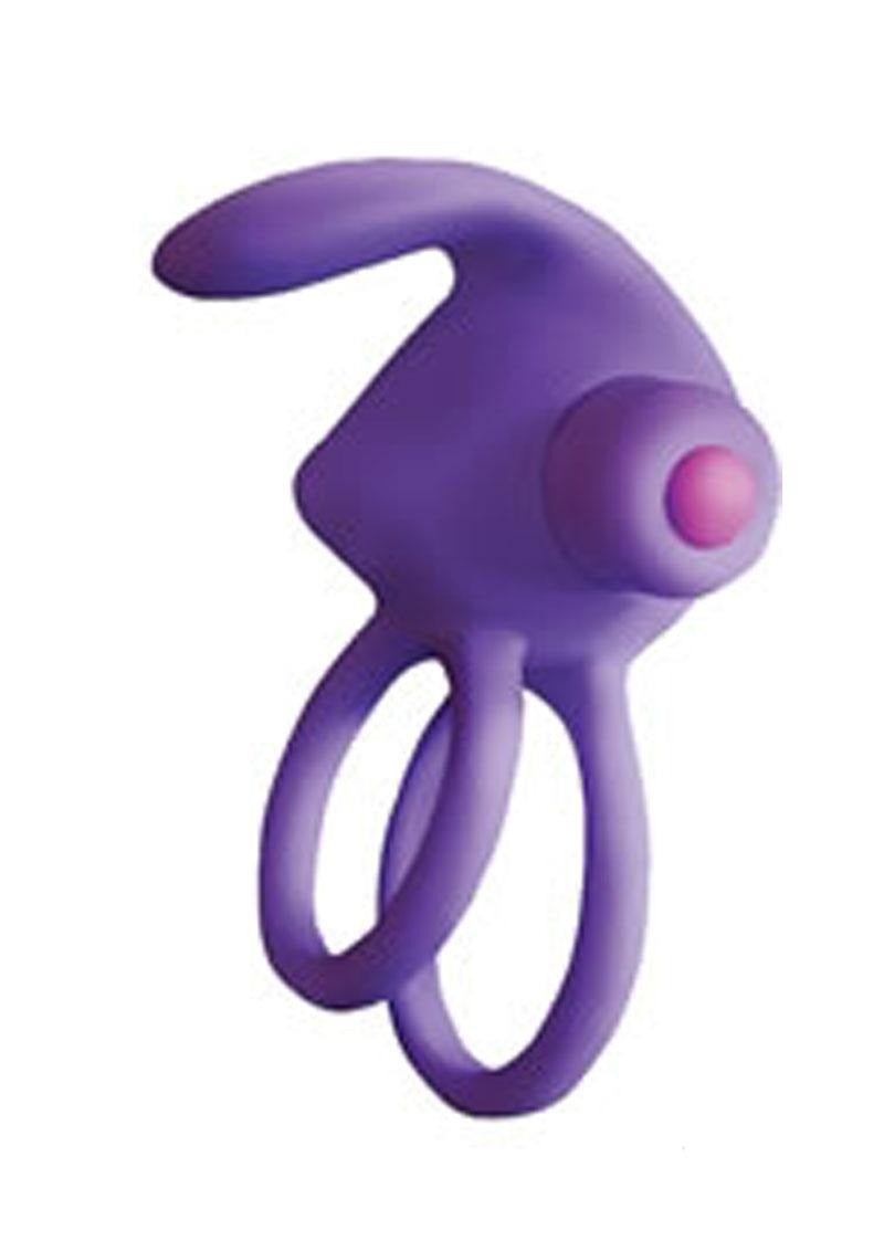 Ram Silicone Vibrating Cock Ring Purple showcasing a smooth design with dual rings and a vibrant vibrator for intense pleasure.
